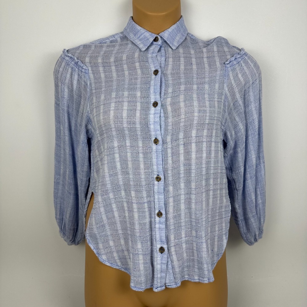 Free People Headed The Highlands Button Up Shirt Blouse Blue Women Womens XS